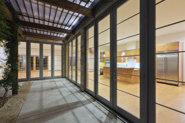 Modern Home Kitchen Through Glass Doors